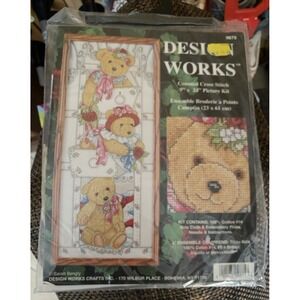 Design Works Counted Cross Stitch Kit Rose GardenTeddy Bear #9671 Vintage